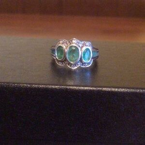 Sterling Silver Zambian Emerald & Diamond Ring
